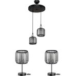 Modelight Haliç Avize Abajur Yatak Odası Aydınlatma Set - 2 - Siyah