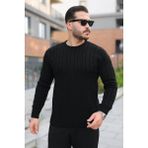 Moderie Butik Erkek Örgü Desen Bisiklet Yaka Kazak - Siyah - XL