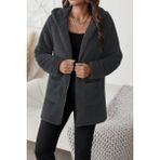 Moderie Butik Kadın Uzun Kollu Kapşonlu Önden Fermuarlı Cepli Welsoft Ceket - Gri - L - XL