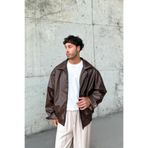 Moderk Oversize Vintage Erkek Acı Kahve Deri Ceket