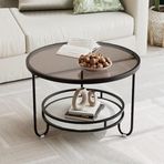 Modern 2 Katmanlı Temperli Cam Yuvarlak Sehpa Depolama 80 cm Şeffaf Cam Üst Şık Tasarım ve Sağlam Metal Ayaklar Oturma Odası Küçük Alanlar için Şık Orta Sehpa (Renk Seçenekleri Mevcuttur