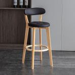 Modern 28" Tezgah Yüksekliği Bar Tabureleri 2'li Set Suni Deri Döşemeli Bar Sandalyesi Dolgulu Oturaklı Masif Ahşap Ayaklar ve Ayak Dayama Yeri Mutfak Ada ve Yemek Odası Dekoru için İdeal (Siyah)