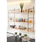 Modern 3 Katlı Ahşap Duvar Rafı – Metal Çerçeveli Dekoratif Kitaplık Raf – Salon, Ofis, Mutfak ve Yatak Odası İçin