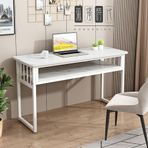 Modern 40/47 inç Bilgisayar Masası, 2 Katmanlı Depolama Rafı, Metal Çerçeve Ofis Yazı Masası, PC/Dizüstü Bilgisayar için Geniş İş İstasyonu, Kolay Montaj, Beyaz Tasarım