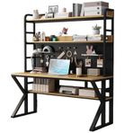 Modern 43" Metal Çerçeve ve Depolama Raflı Bilgisayar Masası Şık Ev Ofis Yazı Masası Pegboard ile Oyun İş İstasyonu - Siyah Ahşap Kaplama
