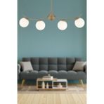 Modern 4’lü Eskitme Beyaz Camlı Oturma Odası Salon Avizesi - Ahşap - Ceviz - Seçenek 1