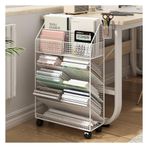 Modern 5 Katmanlı Tekerlekli Kitaplık - Yatak Odası, Sınıf, Oturma Odası, Ev ve Okul için Şık Metal Kitaplık - Çıkarılabilir ve Hareketli Kitap Sepeti (17 cm)