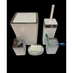 Modern 5 Parça Banyo Seti, Oluklu Beyaz Tasarım, Sıvı Sabunluk, Diş Fırçalık, Banyo Aksesuarları