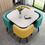 Modern 5 Parça Yemek Takımı 4 Sandalyeli Mutfak ve Yemek Odası Mobilyaları Yuvarlak Masa Kahvaltı Bar Konferans Masası Seti Siyah Renk 80 x 74 cm Boyut