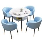 Modern 5 Parça Yuvarlak Yemek Seti, 4 Sandalyeli, Mavi Yemek Masası Seti, Resepsiyon, Balkon, Ofis, Küçük Yuvarlak Yemek Masası Boş Zaman Yemek için