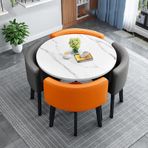 Modern 5 parçalı yemek takımı, yuvarlak masalı, yerden tasarruf sağlayan tasarım, ev ofis için, 90 cm çapında, 4 kumaş sandalyeli masa, küçük alanlar ve resepsiyon alanları için ideal