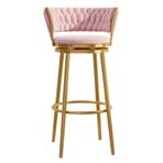 Modern 65 cm Pembe Döşemeli Tezgah Yüksekliği Bar Tabureleri 360° Döner Altın Metal Krom Tabanlı Mutfak için Şık Yemek Odası Sandalyeleri (1 Adet)