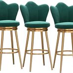 Modern 65 cm Tezgah Tabureleri 3'lü Döşemeli Döner Bar Sandalyesi Seti Şık Siyah & Altın veya Yeşil ve Altın Ayaklar Mutfak ve Yemek Odası için Mükemmel