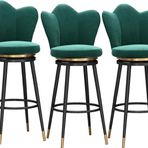 Modern 65 cm Tezgah Tabureleri Döşemeli 360° Döner Bar Sandalyeleri Arkalıklı Set 1/2/3/4 Şık Siyah & Altın veya Yeşil ve Siyah Ayaklar Mutfak Yemek için