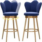 Modern 65 cm Tezgah Taburesi Seti 1/2/3/4 Döşemeli 360° Döner Bar Sandalyeleri Arkalıklı Şık Siyah/Altın veya Mavi/Altın Ayaklı Mutfak ve Yemek Odası için