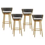 Modern 65 cm Tezgah Yüksekliği Bar Tabureleri 360° Döner Sandalyeler Altın Krom Tabanlı Döşemeli Mutfak Yemek Odası Tabureleri 4'lü Set Gri Kaplama
