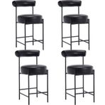 Modern 66 cm Tezgah Yüksekliği Bar Tabureleri 4'lü Set Döşemeli Mutfak Ada Sandalyeleri Siyah Metal Ayaklı Şık ve Rahat Tezgah Tabureleri Yemek Odası Pub ve Kahvaltı Barı için