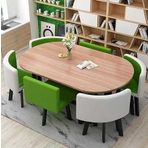 Modern 7 parçalı oval yemek masası seti, 6 kişilik sandalyeli, şık mutfak ve oturma odası mobilyaları, sehpa dahil, yemek ve toplantılar için mükemmel