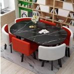 Modern 7 parçalı yemek masası seti, 6 sandalyeli, oval masa, mutfak, yemek odası veya toplantı odası için, modern mobilya seti, oturma odası sehpası için
