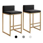 Modern 76 cm Bar Tabureleri 2'li Set Şık Dikdörtgen Tezgah Yüksekliği Ayak Dayamalı Bar Tabureleri Kalın Yastık Sırtlığı ve Metal Çelik Çerçeve Mutfak Yemek için İdeal Siyah U ile Zarif Altın Çerçeve