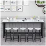 Modern Ahşap Bar Masası Ev Bar Tezgah Yüksekliği Yemek Masası Uzun Kahvaltı Mutfak Masası Dar Konsol Kanepe Masa Dikdörtgen Tasarım Boyut 160x40x100 cm Renk Beyaz Taş Desen + Siyah F