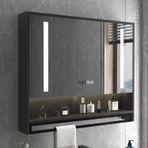 Modern Akıllı İlaç Dolabı Anti Sis Aynalı LED Işıklar Saat Sıcaklık Göstergesi Havlu Bar Dokunmatik Anahtarı Şık Banyo Depolama nizer (Siyah)