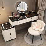 Modern Akıllı Vanity 3 Renk Dokunmatik Ekran Karartma Ayna Bluetooth Hoparlör Kablosuz Şarj İstasyonu ve 5 Çekmeceli Şık Yatak Odası Giyinme Masası