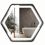 Modern Altıgen LED Banyo Aynası, Metal Çerçeveli Işıklı Dekoratif Duvar Aynası, Koridor ve Giriş Yolları için Siyah Kaplama 50 cm/19,7 inç Şık Ev Vurgusu