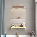 Modern Altın Banyo Aynası Raflı - 70x90 cm Metal Derin Çerçeve HD Eliptik Makyaj Aynası Banyo Yatak Odası ve Oturma Odası Dekoru için