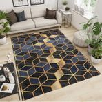 Modern Altın Folyo Alan Halısı 100 x 140 cm - Lüks Kaymaz Geometri Tasarımı, Şık Stüdyo Ev Dekoru için Yıkanabilir Başucu Halısı, Düşük Tüylü Yumuşak Doku Halı