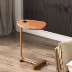 Modern Altın Küçük Oval Sehpa Oturma Odası Yatak Odası Balkon ve Ofis için C Şekilli Sehpa, Telefon Sehpası ve Dizüstü Bilgisayar Masası Küçük Alanlar için Kompakt Yemek Masası (45 x 30 x 60 cm)