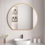 Modern Altın Metal Çerçeveli Duvar Aynası, 80 cm Yarım Daire Tuvalet Aynası, 50x42 cm, Banyo ve Oturma Odası için İdeal Dekoratif Tıraş Aynası