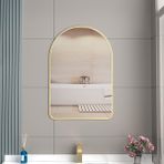 Modern Altın Raflı Banyo Aynası - 40x60 cm Eliptik HD Makyaj Aynası Metal Derin Çerçeve Duvar Dekoru Banyo Yatak Odası ve Oturma Odası için - Şık ve İşlevsel