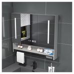 Modern Ayna İlaç Dolabı Zaman Göstergeli Dokunmatik Anahtar ve Buğu Önleyici Gri Banyo Vanity Havlu Bar Duvar Saklama Dolabı 60 x 13 * 80 cm Nized Banyolar için