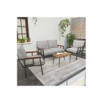 Modern Balkon, Bahçe, Cafe, Metal Kanepe Koltuk Takımı , Bahçe Mobilyası, 211 Sehpalı - Açık Gri