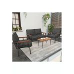 Modern Balkon, Bahçe, Cafe, Metal Kanepe Koltuk Takımı , Bahçe Mobilyası, 211 Sehpalı - Antrasit