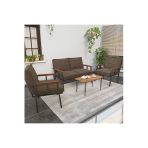 Modern Balkon, Bahçe, Cafe, Metal Kanepe Koltuk Takımı , Bahçe Mobilyası, 211 Sehpalı - Kahverengi