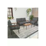 Modern Balkon, Bahçe, Cafe, Metal Kanepe Koltuk Takımı , Bahçe Mobilyası, 211 Sehpalı - Koyu Gri