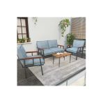 Modern Balkon, Bahçe, Cafe, Metal Kanepe Koltuk Takımı , Bahçe Mobilyası, 211 Sehpalı - Turkuaz