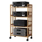 Modern Bambu Ayarlanabilir Raflar ile 4 Tier AV Medya Standı Hareketli Bileşen Raf Açık Uçlu Stereo Kabine 55x38x123CM