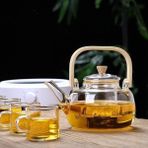 Modern Bambu Saplı Borosilikat Cam Bitki Çayı Demliği - Cam Süzgeçli ve Isıya Dayanıklı - 1000 ml