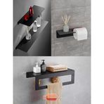 Modern Banyo 3'lü Set Banyo Askısı Havluluk Tuvalet Kağıtlığı Siyah