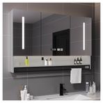 Modern Banyo Aynası Dolabı Zaman Göstergeli Dokunmatik Anahtarlı Buğu Önleyici Özellik Havlu Bar Duvar Depolama Nized Vanity için - Gri 100 x 13 x 80 cm