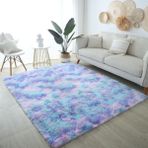 Modern Batik Halı 160x200 cm Oturma Odası ve Yatak Odası için Yumuşak Uzun Tüylü Alan Halısı Çocuklar için Mavi Gradyan Halı (120x200 cm)