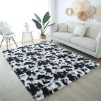 Modern Batik Oturma Odası Halısı 160x200 Uzun Tüylü Büyük Halı Çocuk Yatak Odası Oturma Odası Yatak Odası için (140x200 cm Siyah Beyaz)