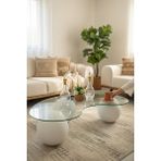 Modern Beton Dokulu 3 Top Orta Sehpa - Salon Sehpası - ŞEFFAF - BEYAZ