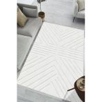 Modern Beyaz Desen Baskılı Kaymaz Yıkanabilir Salon Oturma Odası Mutfak Antre Halısı Yolluk 80 X 300 Cm Beyaz