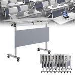 Modern Beyaz Kare Konferans Masası Tekerlekli Hareketli 120cm Bilgisayar Masası Yönetim Kurulu veya Seminer Odası için 8 Kişilik Kapasiteli Şık ve Fonksiyonel Mobilya