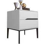 Modern Beyaz Komidin - Çekmeceli Masif Ahşap Saklama Dolabı Yükseltilmiş Metal Ayaklar Yatak Odası için Şık Küçük Yan Sehpa 50x40x50cm