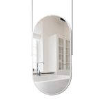 Modern, beyaz, oval banyo aynası, metal çerçeveli ayna, duvar montajı için kozmetik aynası, yatak odası veya oturma odası için, asmak veya tavana asmak için dekoratif ayna